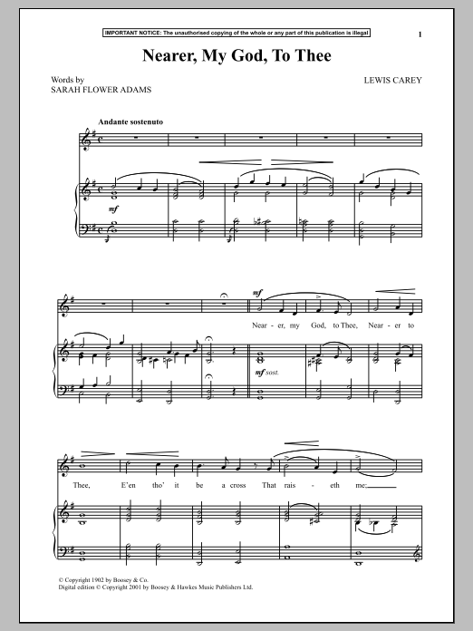 Lewis Carey Nearer, My God, To Thee sheet music, chords, lyrics - Printable PDF for Piano & Vocal