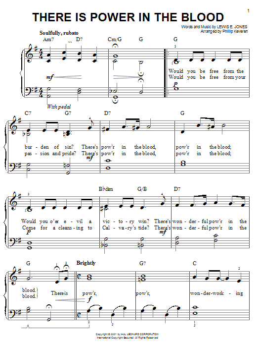 Learn to play Lewis E. Jones There Is Power In The Blood sheet music for Super Easy Piano in minutes. Lewis E. Jones There Is Power In The Blood sheet music preview music notes and score for Super Easy Piano including 2 page(s)
