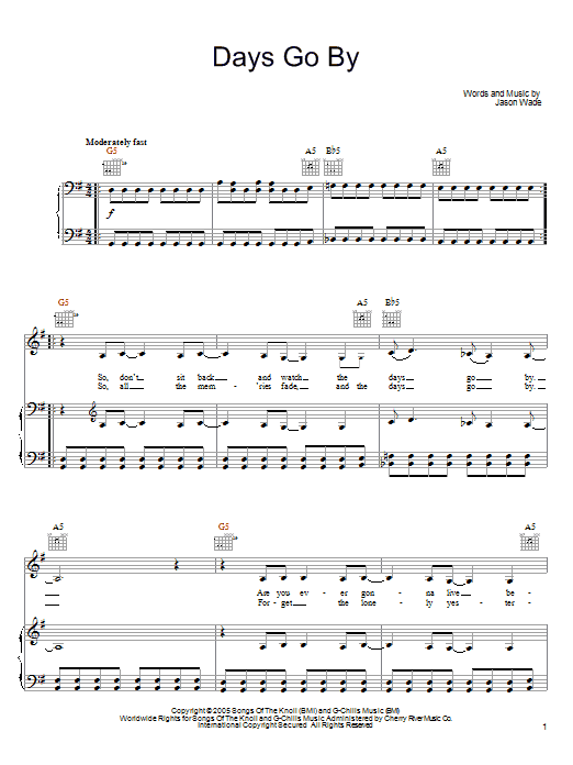 Learn to play Lifehouse Days Go By sheet music for Piano, Vocal & Guitar (Right-Hand Melody) in minutes. Lifehouse Days Go By sheet music preview music notes and score for Piano, Vocal & Guitar (Right-Hand Melody) including 5 page(s)