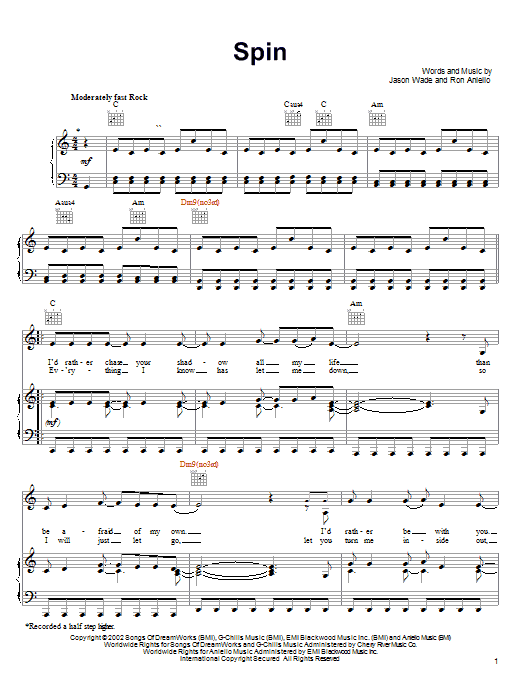 Learn to play Lifehouse Spin sheet music for Piano, Vocal & Guitar (Right-Hand Melody) in minutes. Lifehouse Spin sheet music preview music notes and score for Piano, Vocal & Guitar (Right-Hand Melody) including 7 page(s)