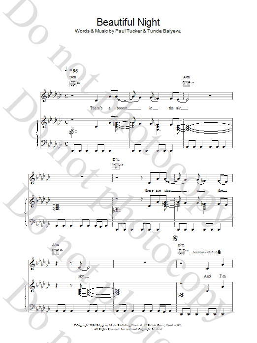 Download The Lighthouse Family Beautiful Night sheet music notes and chords for Piano, Vocal & Guitar (Right-Hand Melody) - Download Printable PDF and start playing in minutes.