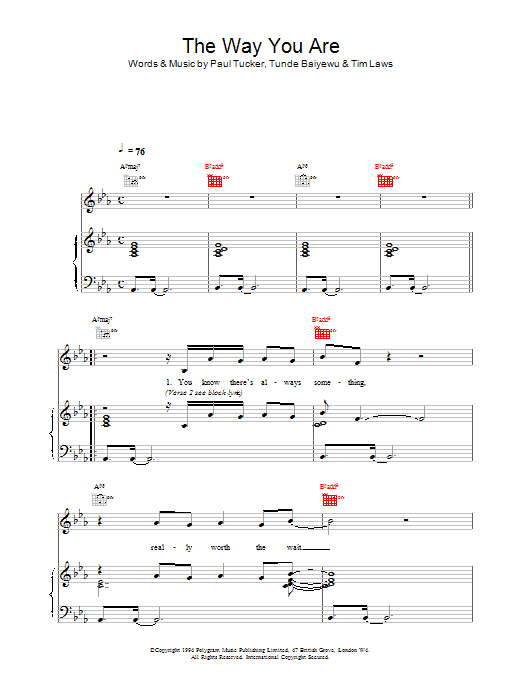 The Lighthouse Family The Way You Are sheet music preview music notes and score for Piano, Vocal & Guitar (Right-Hand Melody) including 5 page(s)