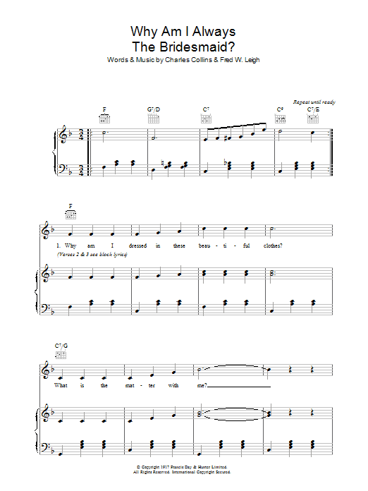 Lily Morris Why Am I Always The Bridesmaid? sheet music, chords, lyrics - Printable PDF for Piano, Vocal & Guitar (Right-Hand Melody)