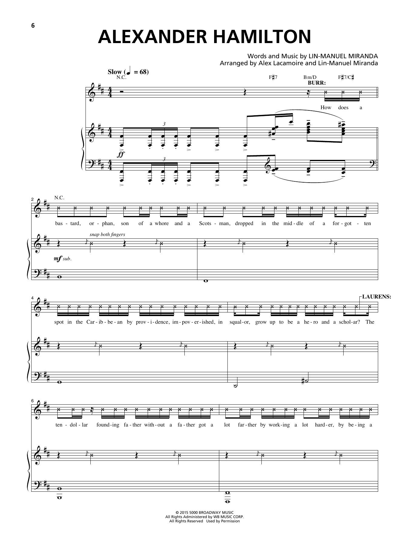Lin Manuel Miranda Alexander Hamilton From Hamilton Sheet Music Download Pdf Score 180234