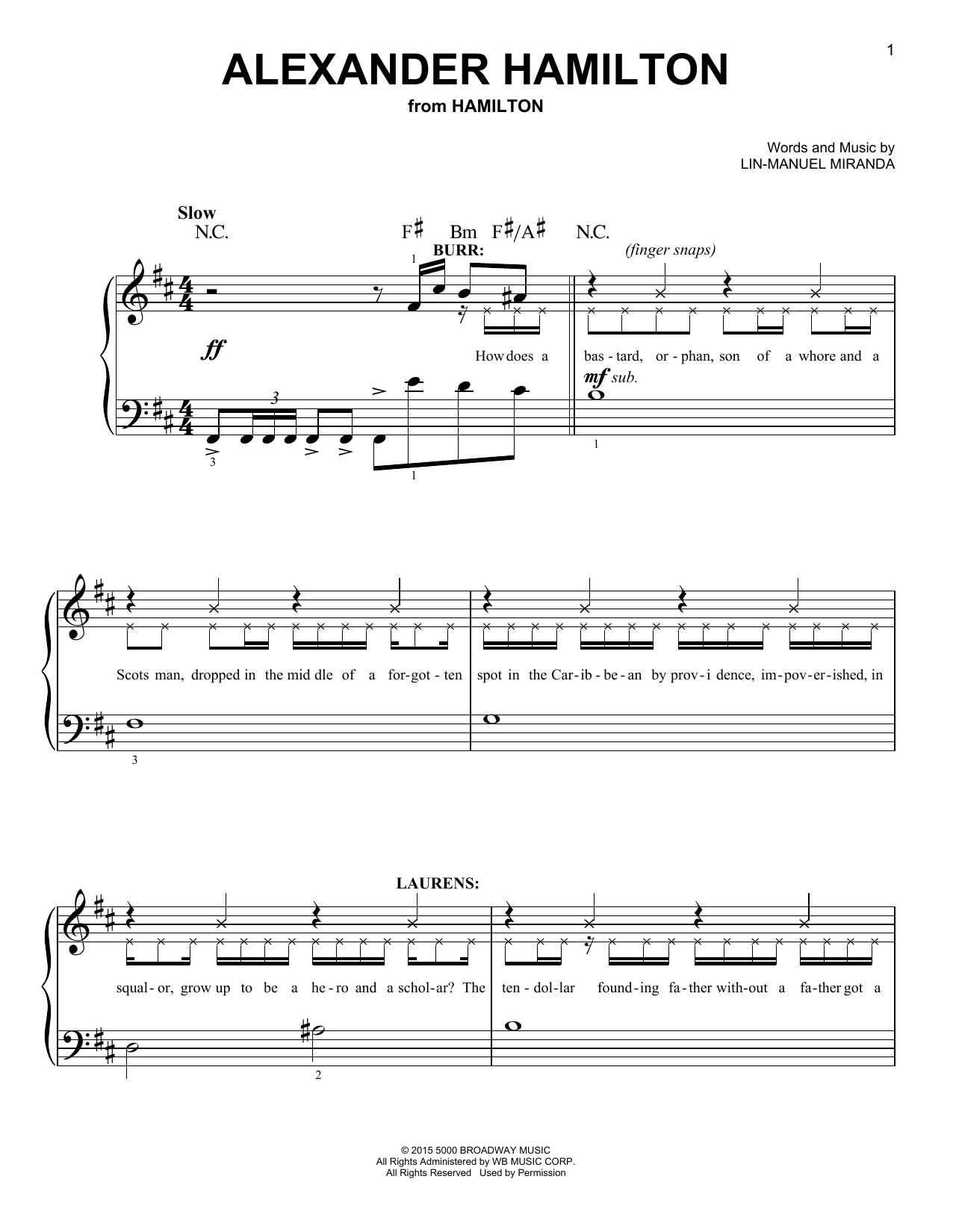 Lin Manuel Miranda Alexander Hamilton From Hamilton Sheet Music Download Printable Pdf Musical Show Music Score For Ukulele 180234