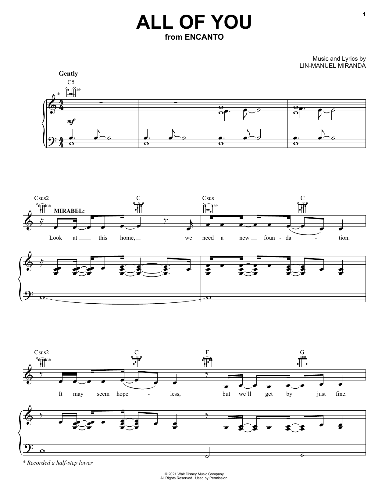 Lin-Manuel Miranda All Of You (from Encanto) sheet music preview music notes and score for Piano, Vocal & Guitar Chords (Right-Hand Melody) including 14 page(s)