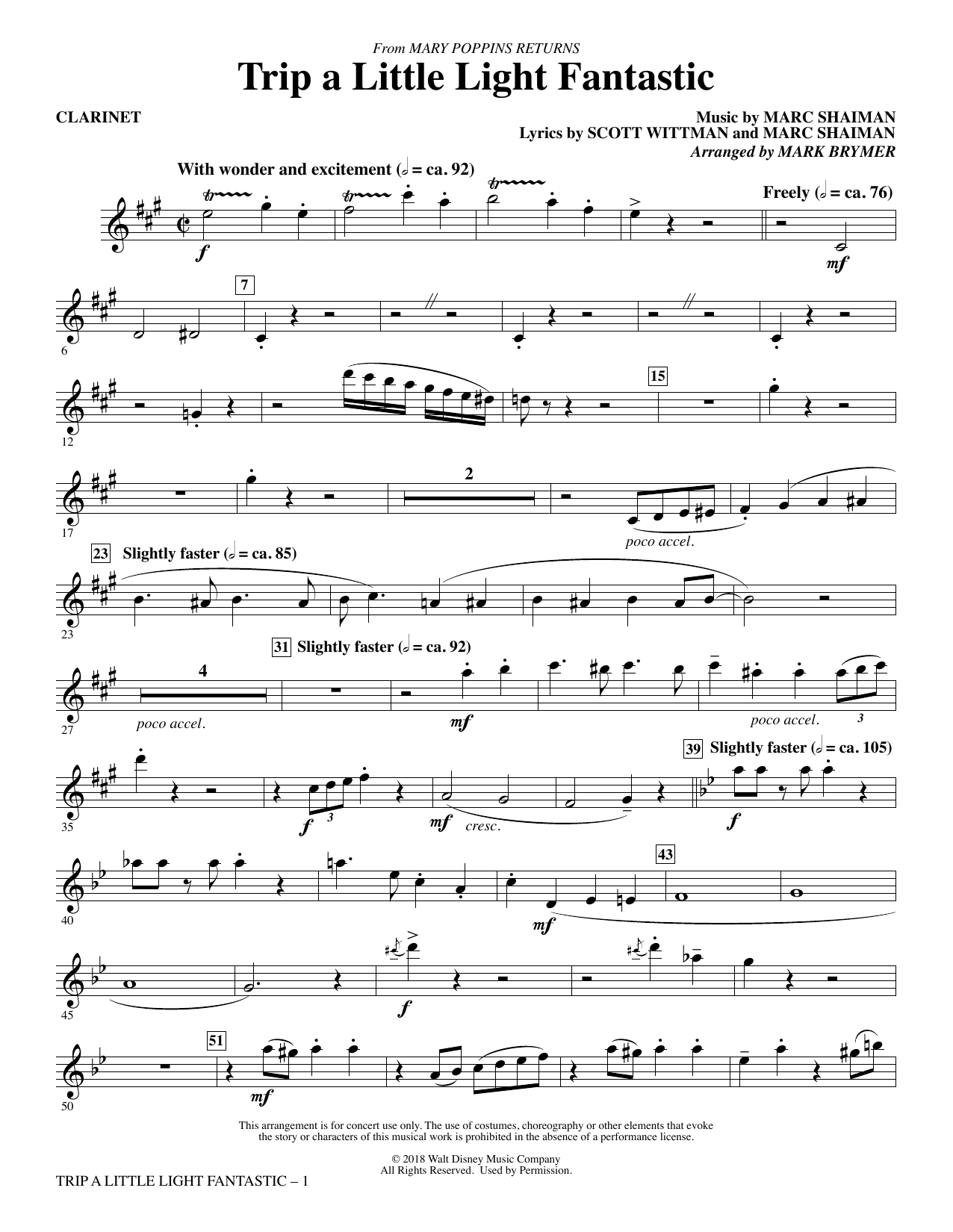 Learn to play Lin-Manuel Miranda Trip a Little Light Fantastic (from Mary Poppins Returns) (arr. Mark Brymer) - Bb Clarinet sheet music for Choir Instrumental Pak in minutes. Lin-Manuel Miranda Trip a Little Light Fantastic (from Mary Poppins Returns) (arr. Mark Brymer) - Bb Clarinet sheet music preview music notes and score for Choir Instrumental Pak including 3 page(s)