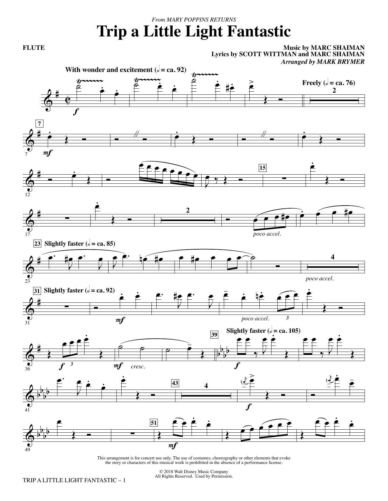 Learn to play Lin-Manuel Miranda Trip a Little Light Fantastic (from Mary Poppins Returns) (arr. Mark Brymer) - Flute sheet music for Choir Instrumental Pak in minutes. Lin-Manuel Miranda Trip a Little Light Fantastic (from Mary Poppins Returns) (arr. Mark Brymer) - Flute sheet music preview music notes and score for Choir Instrumental Pak including 3 page(s)