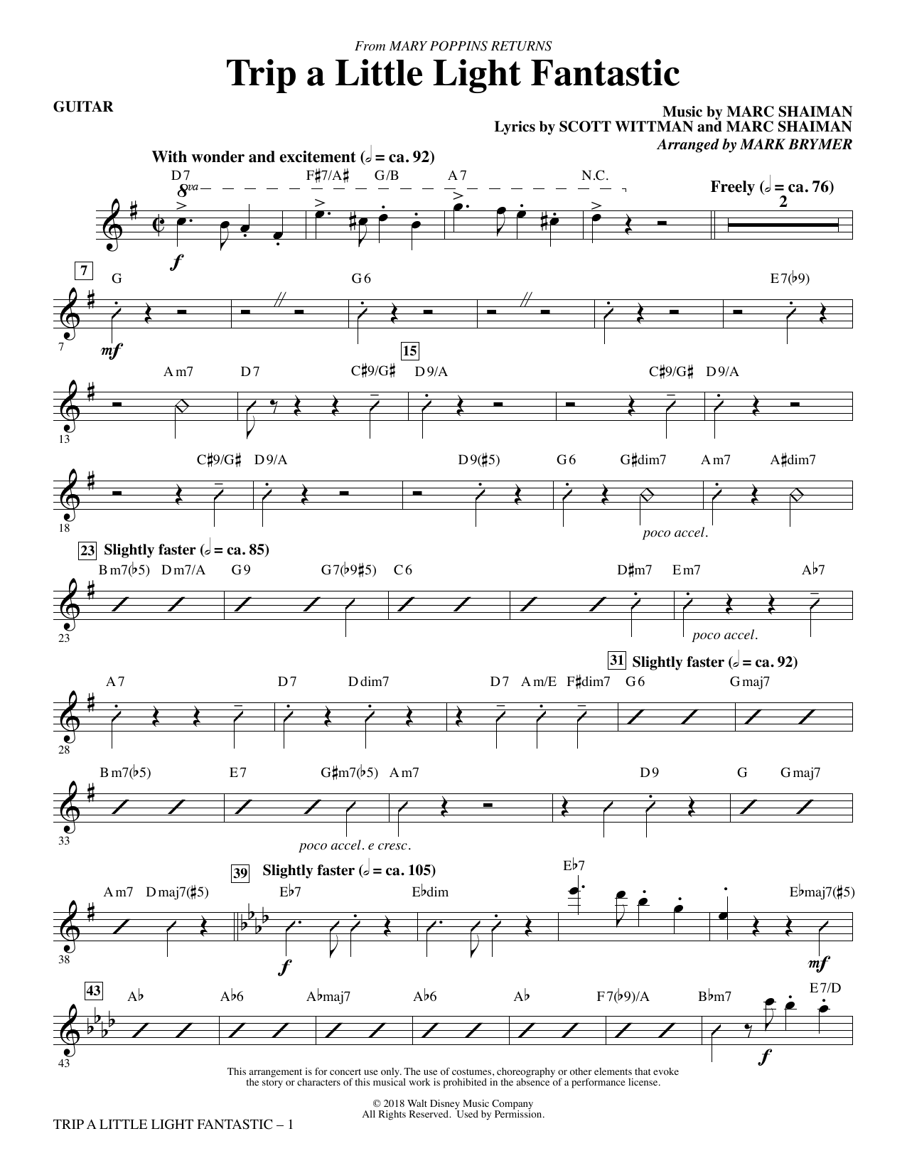 Learn to play Lin-Manuel Miranda Trip a Little Light Fantastic (from Mary Poppins Returns) (arr. Mark Brymer) - Guitar sheet music for Choir Instrumental Pak in minutes. Lin-Manuel Miranda Trip a Little Light Fantastic (from Mary Poppins Returns) (arr. Mark Brymer) - Guitar sheet music preview music notes and score for Choir Instrumental Pak including 3 page(s)