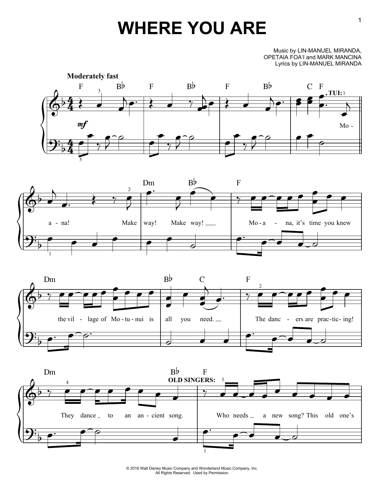 Learn to play Lin-Manuel Miranda Where You Are (from Moana) sheet music for E-Z Play Today in minutes. Lin-Manuel Miranda Where You Are (from Moana) sheet music preview music notes and score for E-Z Play Today including 9 page(s)