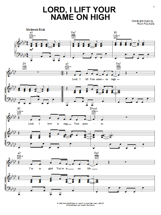 Lincoln Brewster Lord, I Lift Your Name On High sheet music, chords, lyrics - Printable PDF for Piano, Vocal & Guitar (Right-Hand Melody)