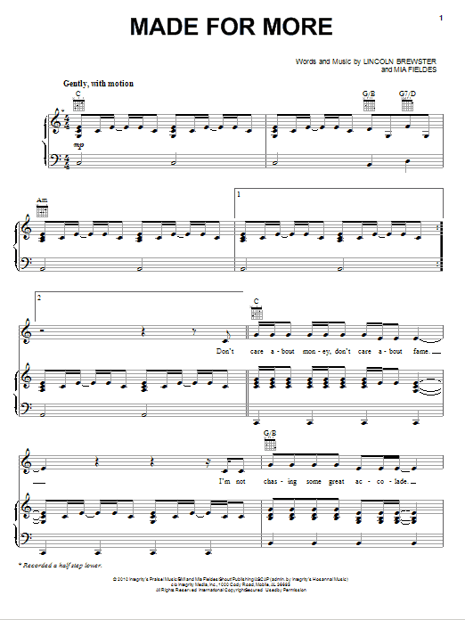 Lincoln Brewster Made For More sheet music, chords, lyrics - Printable PDF for Piano, Vocal & Guitar (Right-Hand Melody)