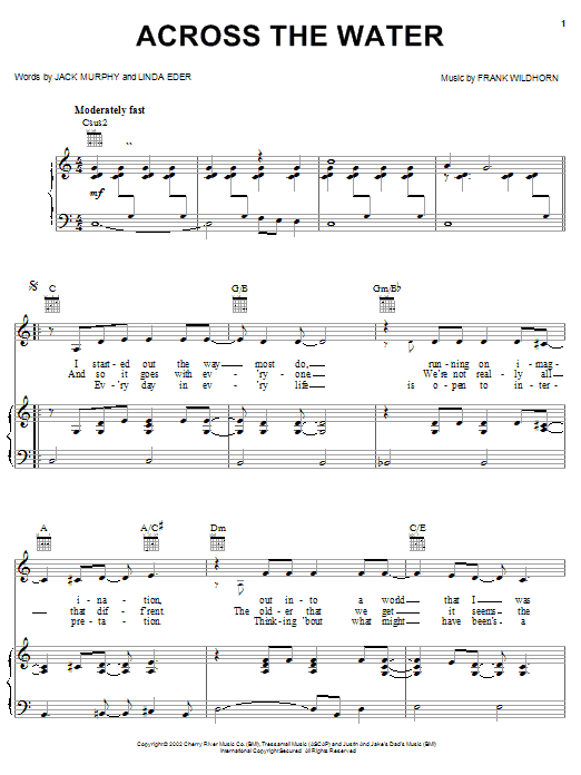 Learn to play Linda Eder Across The Water sheet music for Piano, Vocal & Guitar (Right-Hand Melody) in minutes. Linda Eder Across The Water sheet music notes and chords