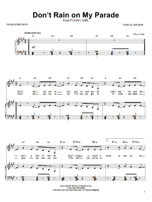Learn to play Linda Eder Don't Rain On My Parade sheet music for Piano, Vocal & Guitar (Right-Hand Melody) in minutes. Linda Eder Don't Rain On My Parade sheet music preview music notes and score for Piano, Vocal & Guitar (Right-Hand Melody) including 8 page(s)