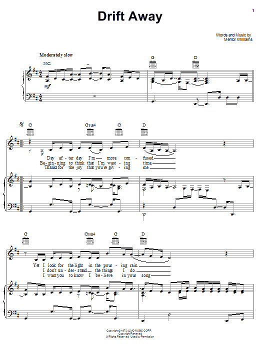 Learn to play Linda Eder Drift Away sheet music for Piano, Vocal & Guitar (Right-Hand Melody) in minutes. Linda Eder Drift Away sheet music notes and chords