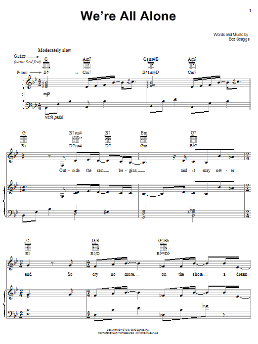 Learn to play Linda Eder We're All Alone sheet music for Piano, Vocal & Guitar (Right-Hand Melody) in minutes. Linda Eder We're All Alone sheet music preview music notes and score for Piano, Vocal & Guitar (Right-Hand Melody) including 4 page(s)