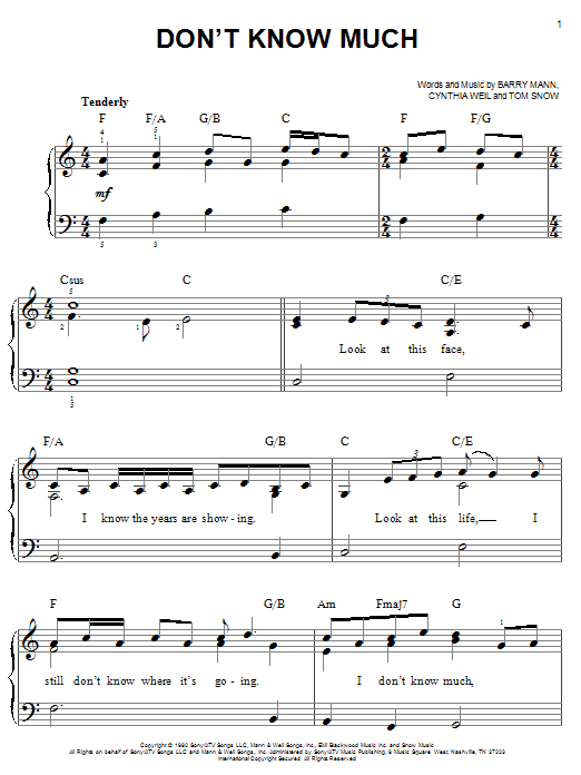 Learn to play Linda Ronstadt & Aaron Neville Don't Know Much sheet music for Piano (Big Notes) in minutes. Linda Ronstadt & Aaron Neville Don't Know Much sheet music preview music notes and score for Piano (Big Notes) including 3 page(s)