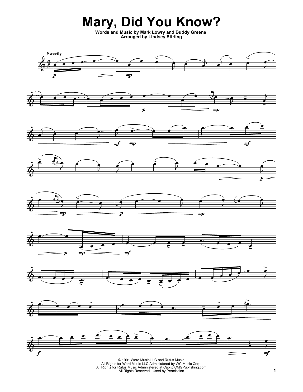 Lindsey Stirling Mary, Did You Know? sheet music, chords, lyrics - Printable PDF for Violin Solo