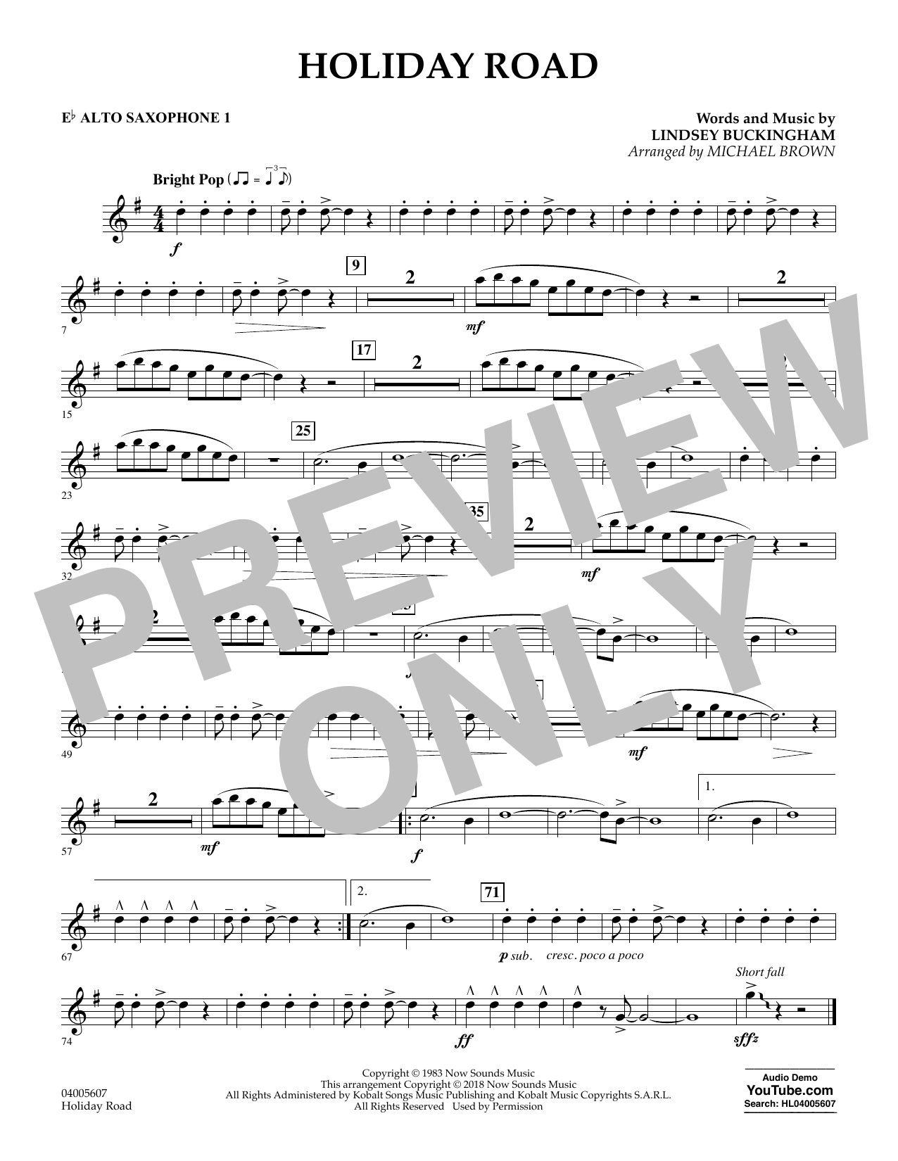 Learn to play Lindsey Buckingham Holiday Road (from National Lampoon's Vacation) (arr. Michael Brown) - Eb Alto Saxophone 1 sheet music for Concert Band in minutes. Lindsey Buckingham Holiday Road (from National Lampoon's Vacation) (arr. Michael Brown) - Eb Alto Saxophone 1 sheet music preview music notes and score for Concert Band including 1 page(s)