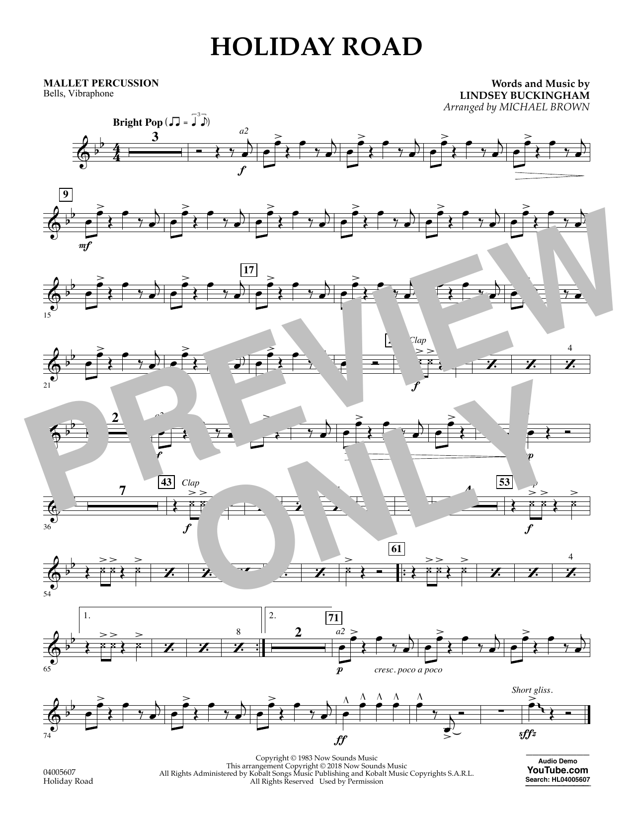 Learn to play Lindsey Buckingham Holiday Road (from National Lampoon's Vacation) (arr. Michael Brown) - Mallet Percussion sheet music for Concert Band in minutes. Lindsey Buckingham Holiday Road (from National Lampoon's Vacation) (arr. Michael Brown) - Mallet Percussion sheet music preview music notes and score for Concert Band including 1 page(s)