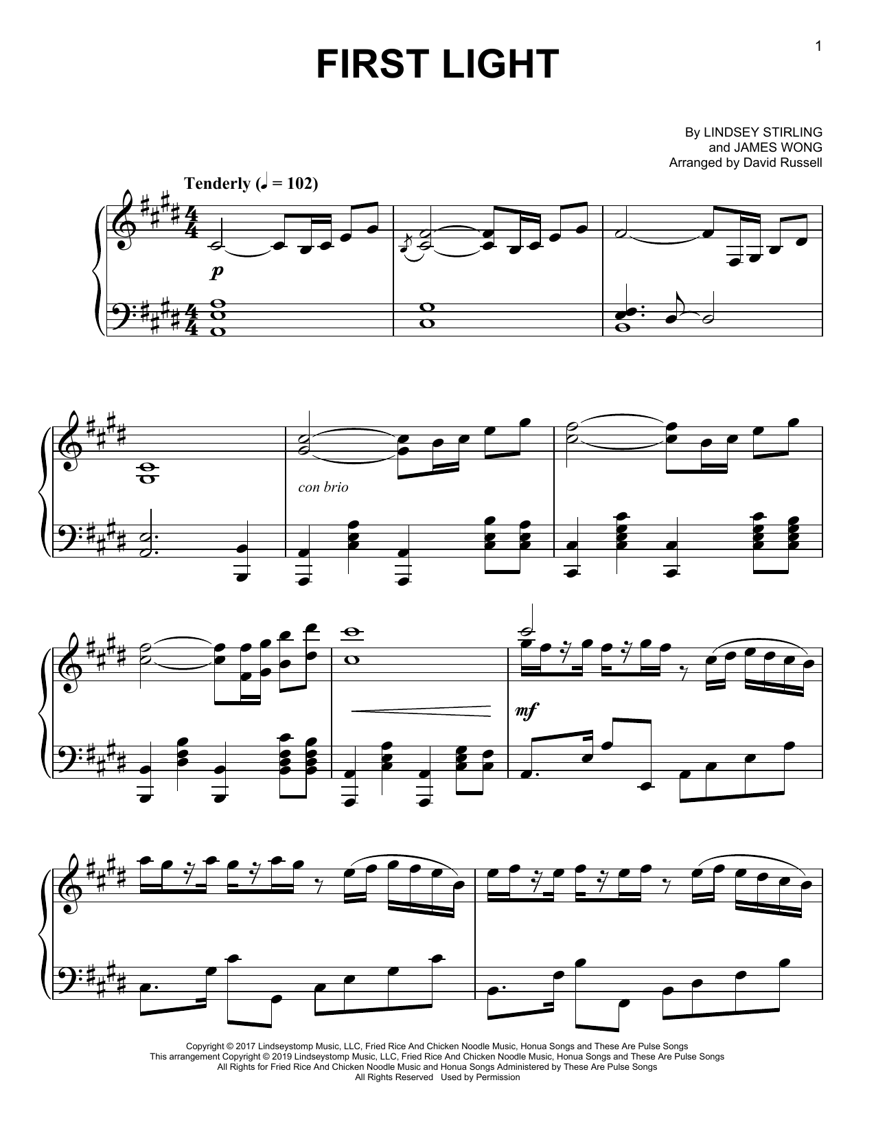 Learn to play Lindsey Stirling First Light (arr. David Russell) sheet music for Piano Solo in minutes. Lindsey Stirling First Light (arr. David Russell) sheet music preview music notes and score for Piano Solo including 4 page(s)