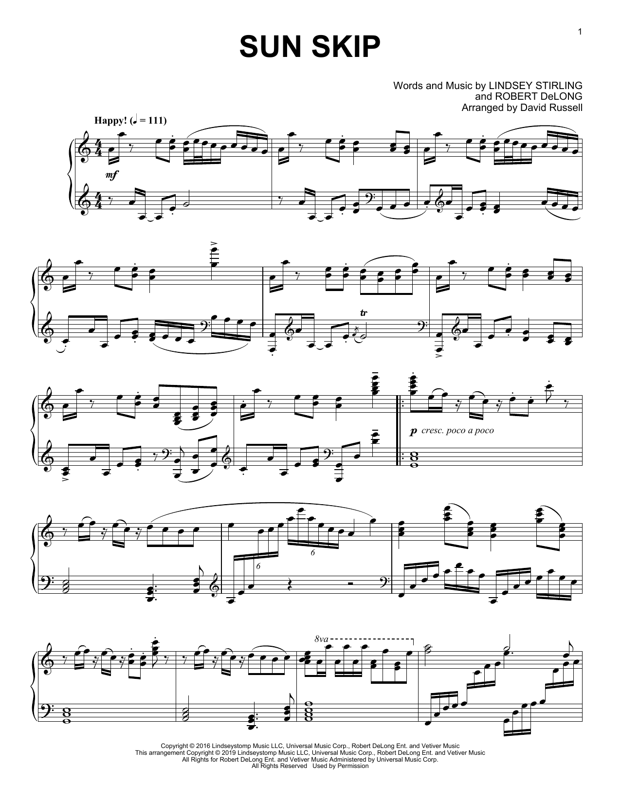 Learn to play Lindsey Stirling Sun Skip sheet music for Piano Solo in minutes. Lindsey Stirling Sun Skip sheet music preview music notes and score for Piano Solo including 4 page(s)