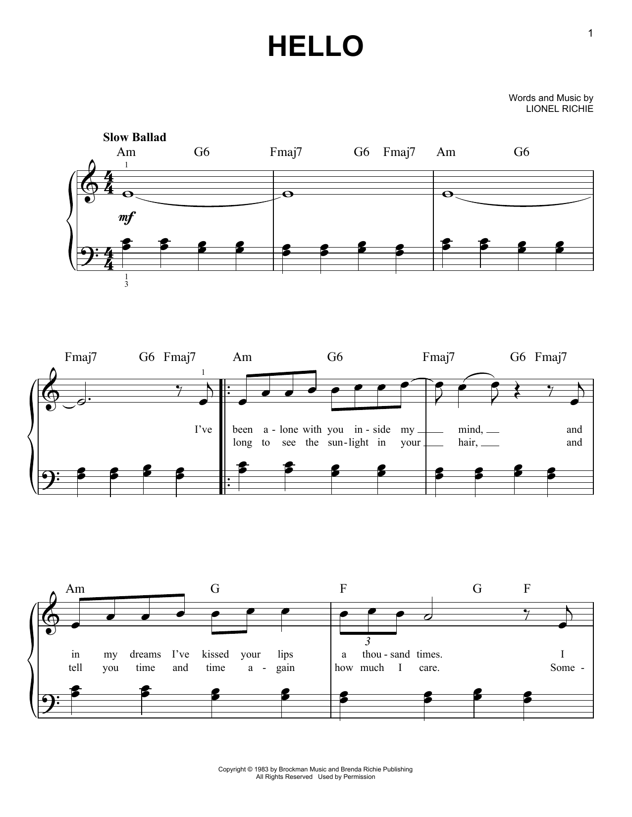 Learn to play Lionel Richie Hello sheet music for Piano in minutes. Lionel Richie Hello sheet music notes and chords