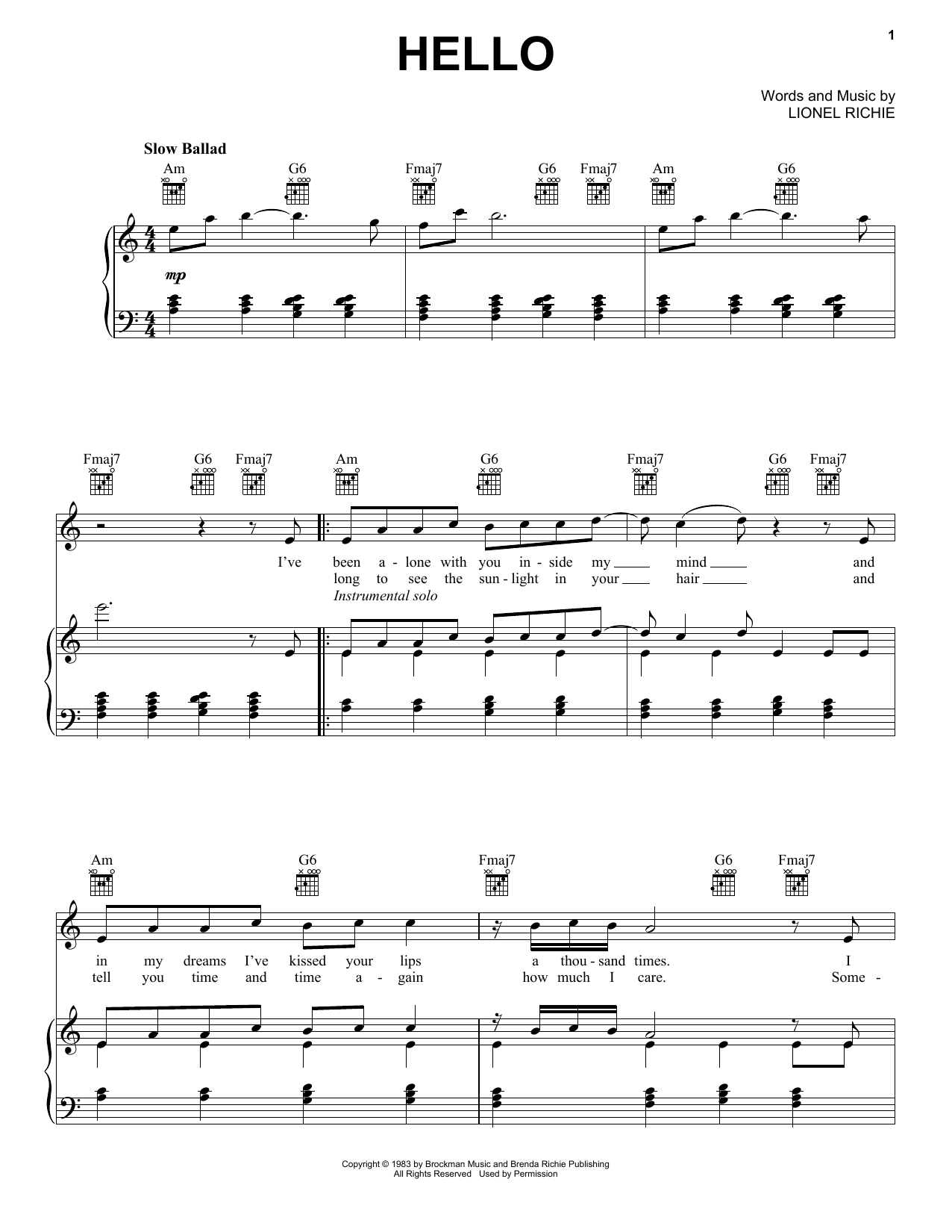 Learn to play Lionel Richie Hello sheet music for E-Z Play Today in minutes. Lionel Richie Hello sheet music preview music notes and score for E-Z Play Today including 2 page(s)