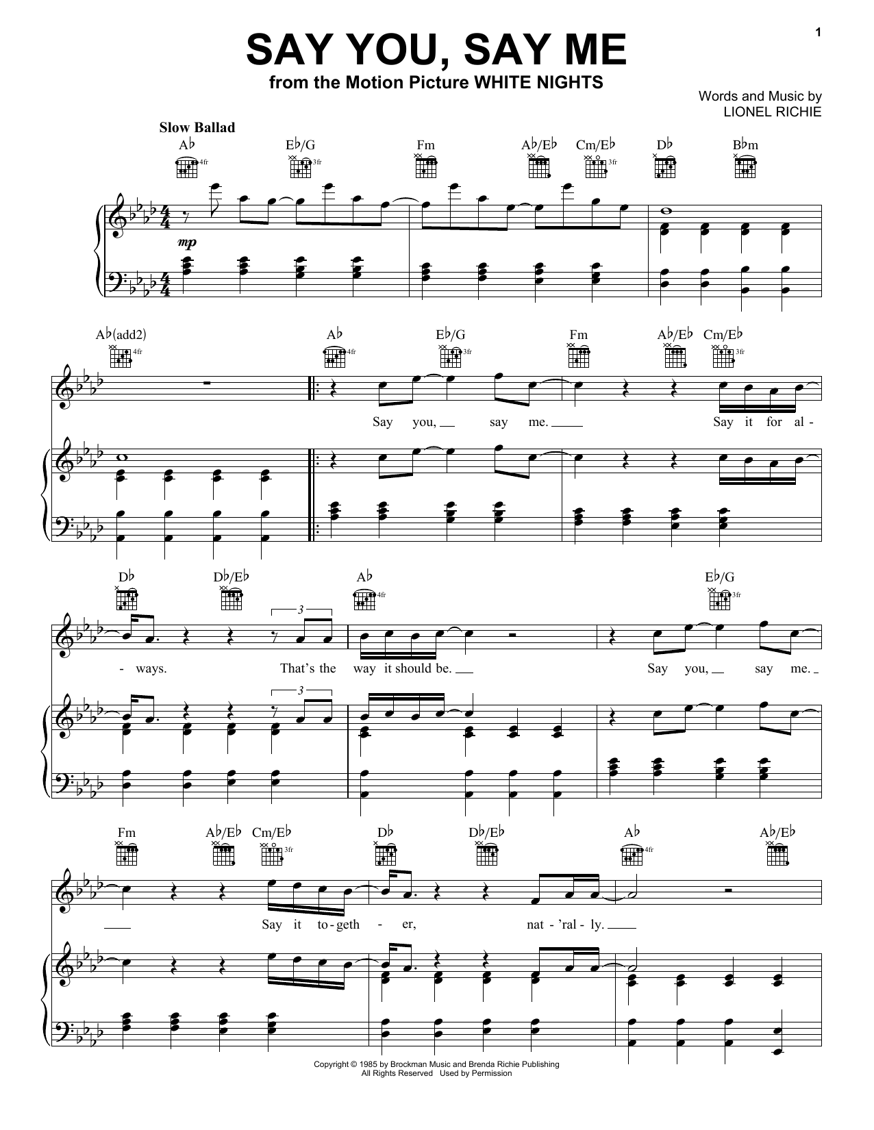 Learn to play Lionel Richie Say You, Say Me sheet music for Guitar Tab in minutes. Lionel Richie Say You, Say Me sheet music preview music notes and score for Guitar Tab including 4 page(s)
