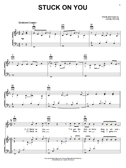 Learn to play Lionel Richie Stuck On You sheet music for Piano, Vocal & Guitar (Right-Hand Melody) in minutes. Lionel Richie Stuck On You sheet music notes and chords