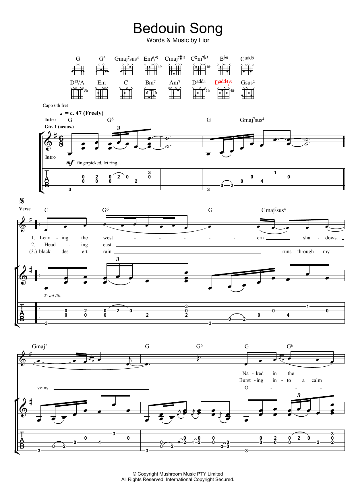 Learn to play Lior Bedouin Song sheet music for Guitar Tab in minutes. Lior Bedouin Song sheet music preview music notes and score for Guitar Tab including 4 page(s)