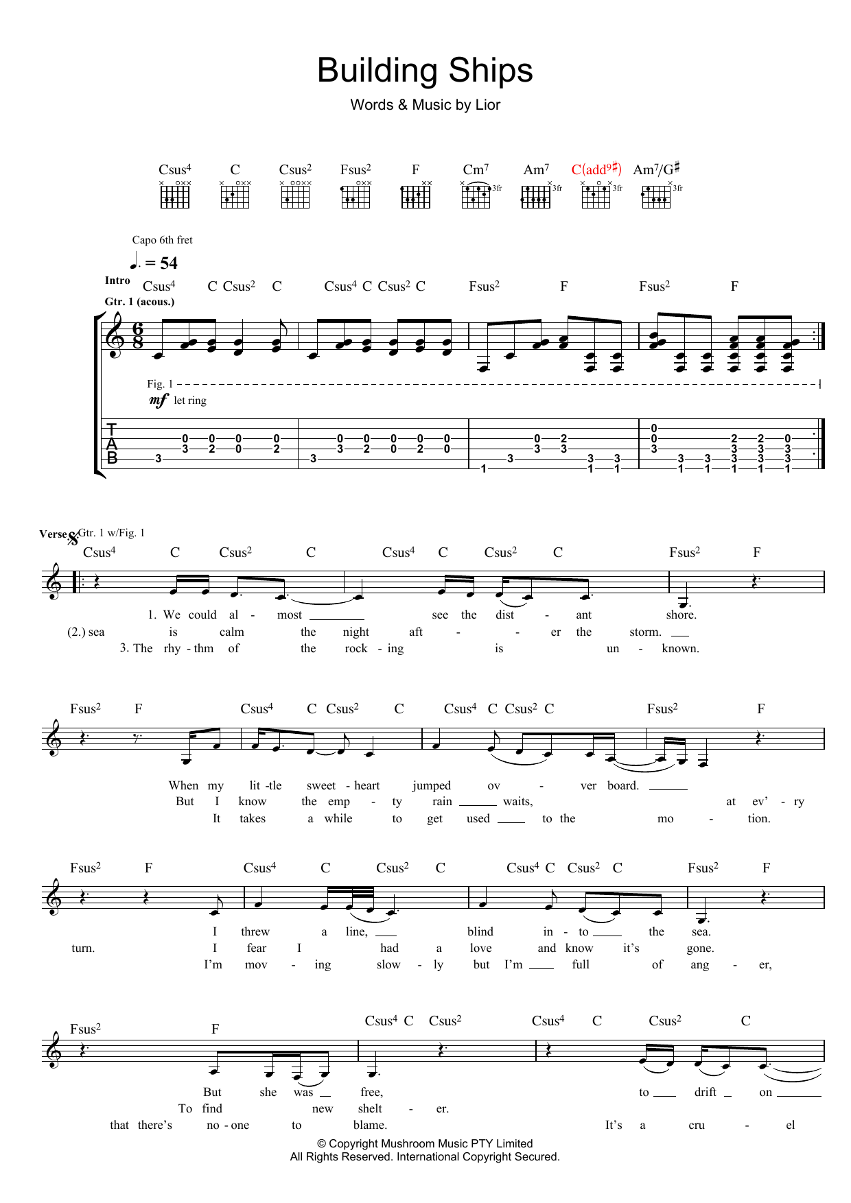 Learn to play Lior Building Ships sheet music for Guitar Tab in minutes. Lior Building Ships sheet music preview music notes and score for Guitar Tab including 4 page(s)