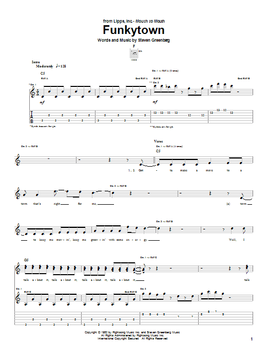 Learn to play Lipps Inc. Funkytown sheet music for Guitar Tab in minutes. Lipps Inc. Funkytown sheet music preview music notes and score for Guitar Tab including 4 page(s)