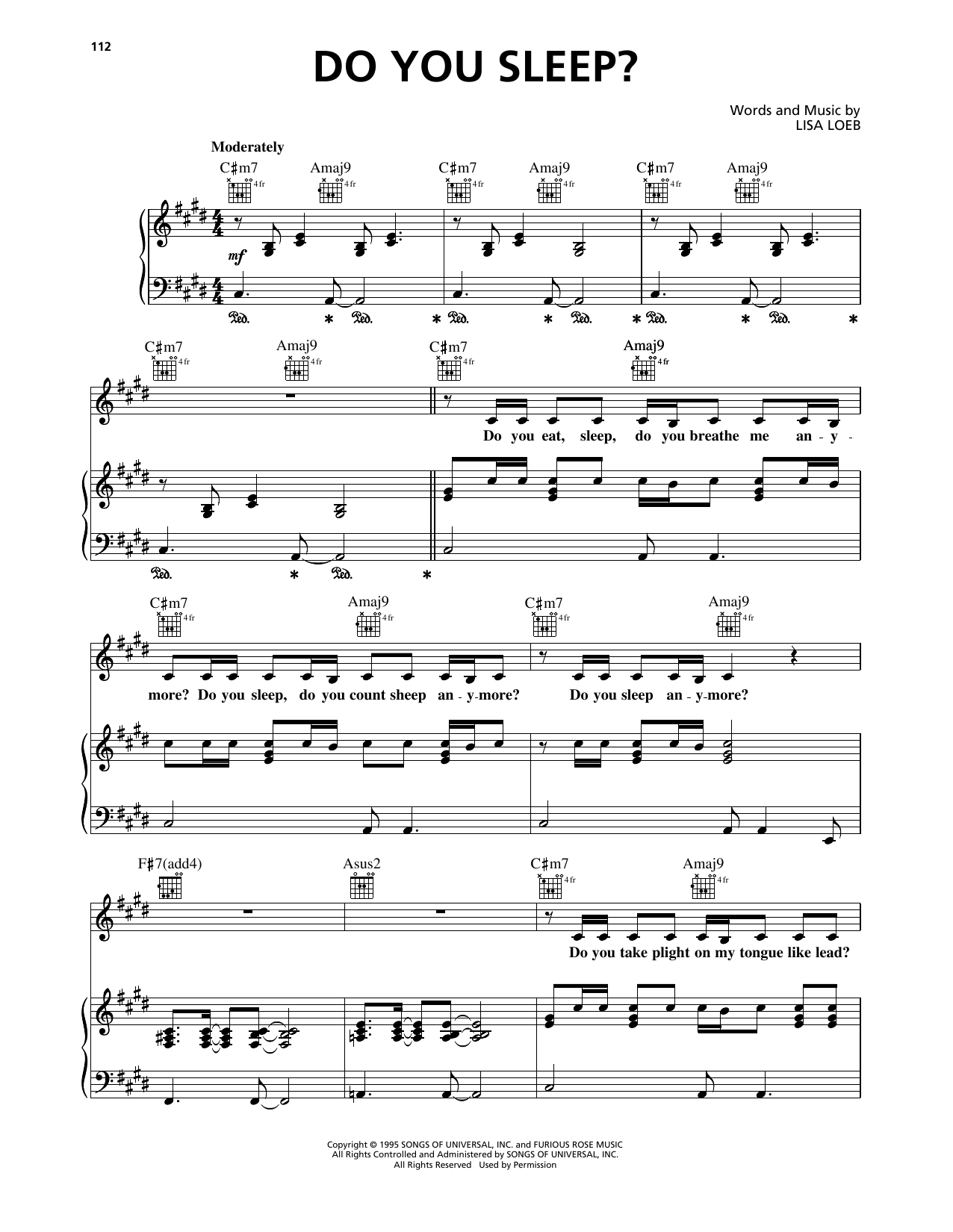 Lisa Loeb & Nine Stories Do You Sleep? sheet music, chords, lyrics - Printable PDF for Piano, Vocal & Guitar Chords (Right-Hand Melody)