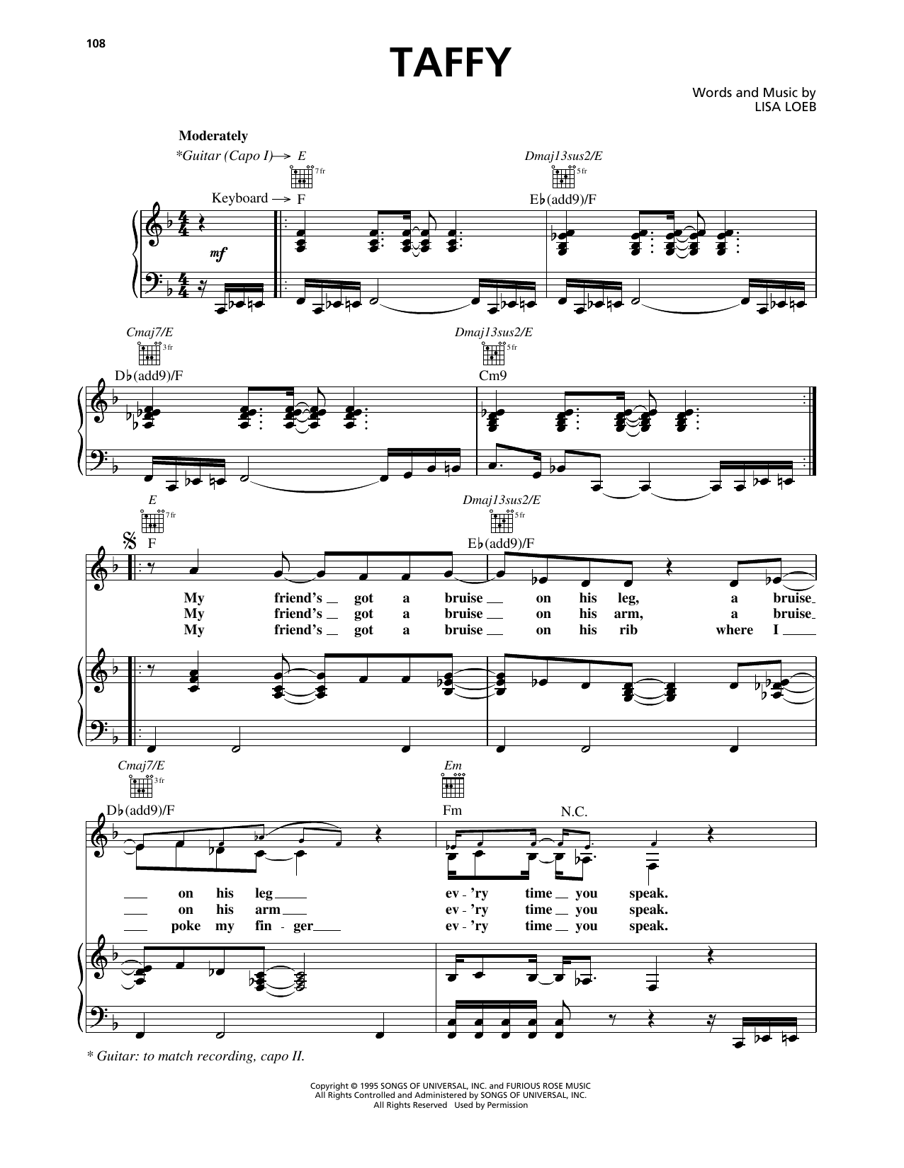 Lisa Loeb & Nine Stories Taffy sheet music, chords, lyrics - Printable PDF for Piano, Vocal & Guitar Chords (Right-Hand Melody)