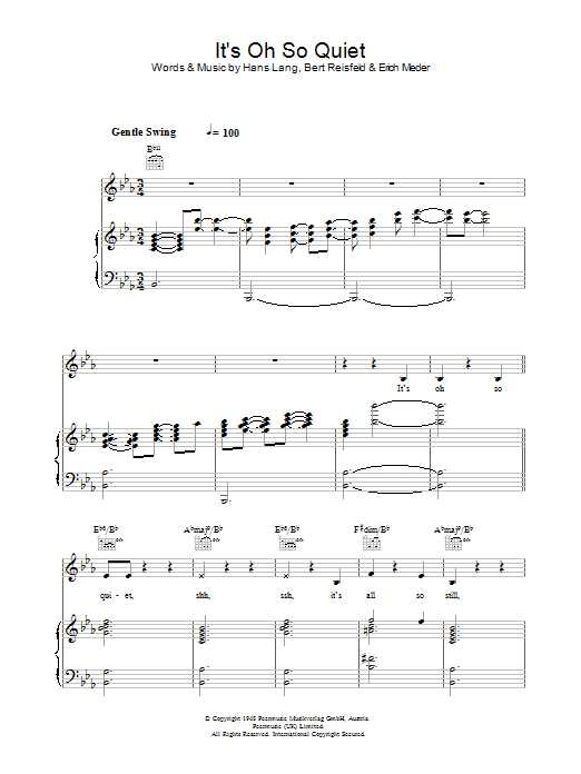 Learn to play Lisa Ekdahl It's Oh So Quiet sheet music for Piano, Vocal & Guitar in minutes. Lisa Ekdahl It's Oh So Quiet sheet music preview music notes and score for Piano, Vocal & Guitar including 7 page(s)