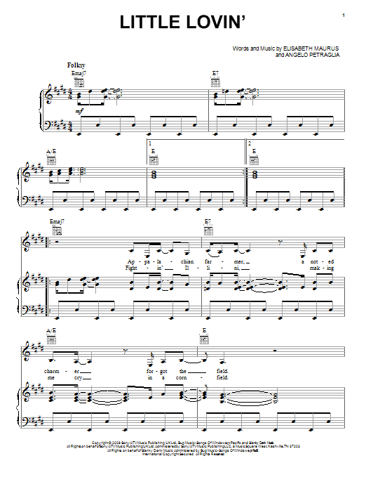 Learn to play Lissie Little Lovin' sheet music for Piano, Vocal & Guitar (Right-Hand Melody) in minutes. Lissie Little Lovin' sheet music preview music notes and score for Piano, Vocal & Guitar (Right-Hand Melody) including 7 page(s)