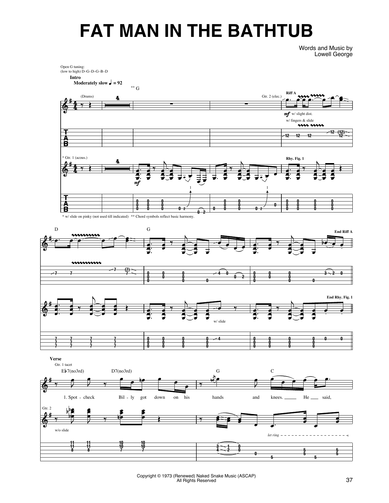 Learn to play Little Feat Fat Man In The Bathtub sheet music for Guitar Tab in minutes. Little Feat Fat Man In The Bathtub sheet music preview music notes and score for Guitar Tab including 9 page(s)