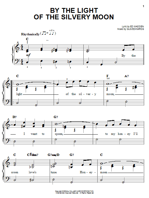 Learn to play Little Richard By The Light Of The Silvery Moon sheet music for Easy Piano in minutes. Little Richard By The Light Of The Silvery Moon sheet music preview music notes and score for Easy Piano including 2 page(s)