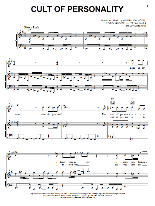 Learn to play Living Colour Cult Of Personality sheet music for Piano, Vocal & Guitar (Right-Hand Melody) in minutes. Living Colour Cult Of Personality sheet music notes and chords