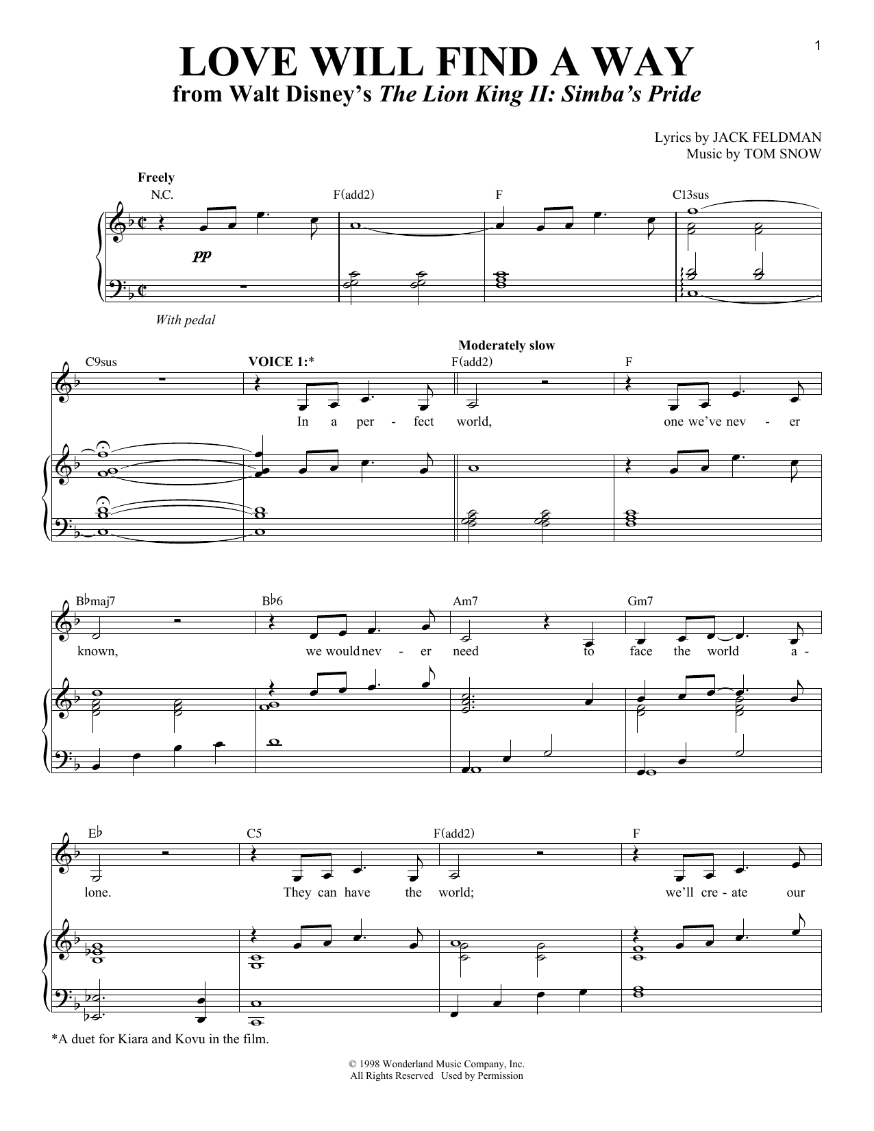 Jack Feldman Love Will Find A Way sheet music, chords, lyrics - Printable PDF for Vocal Duet