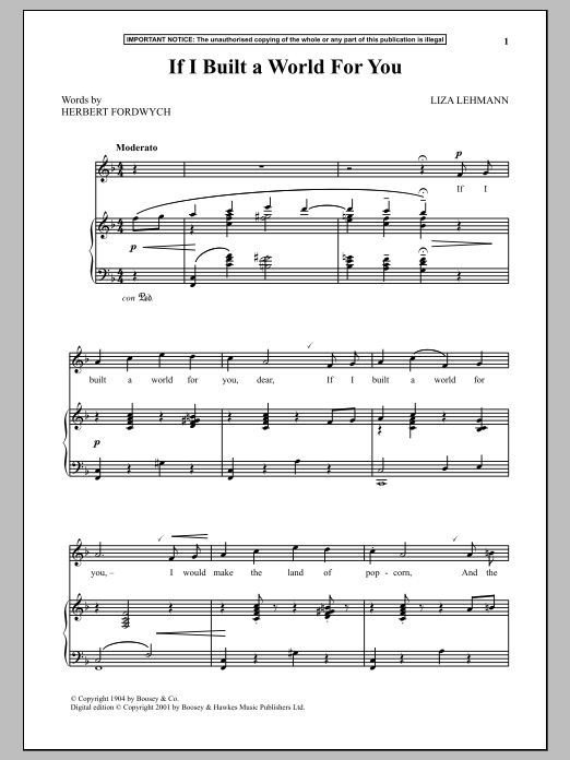 Liza Lehmann If I Built A World For You sheet music, chords, lyrics - Printable PDF for Piano & Vocal