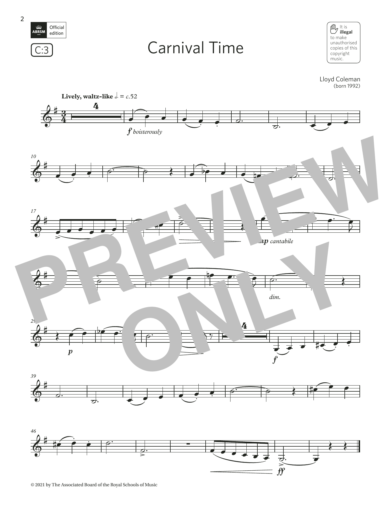 Lloyd Coleman Carnival Time (Grade 2 List C3 from the ABRSM Clarinet syllabus from 2022) sheet music, chords, lyrics - Printable PDF for Clarinet Solo