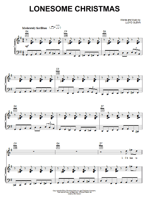 Lloyd Glenn Lonesome Christmas sheet music, chords, lyrics - Printable PDF for Piano, Vocal & Guitar (Right-Hand Melody)