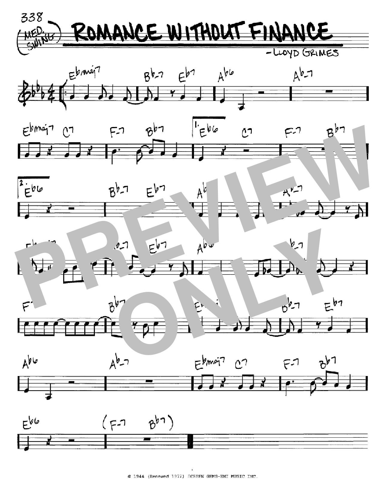 Lloyd Grimes Romance Without Finance sheet music, chords, lyrics - Printable PDF for Real Book - Melody & Chords - C Instruments