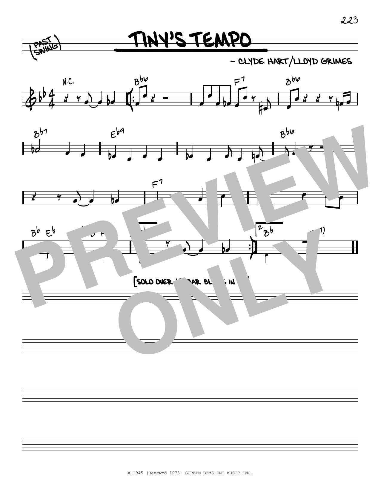 Lloyd Grimes Tiny's Tempo sheet music, chords, lyrics - Printable PDF for Real Book – Melody & Chords