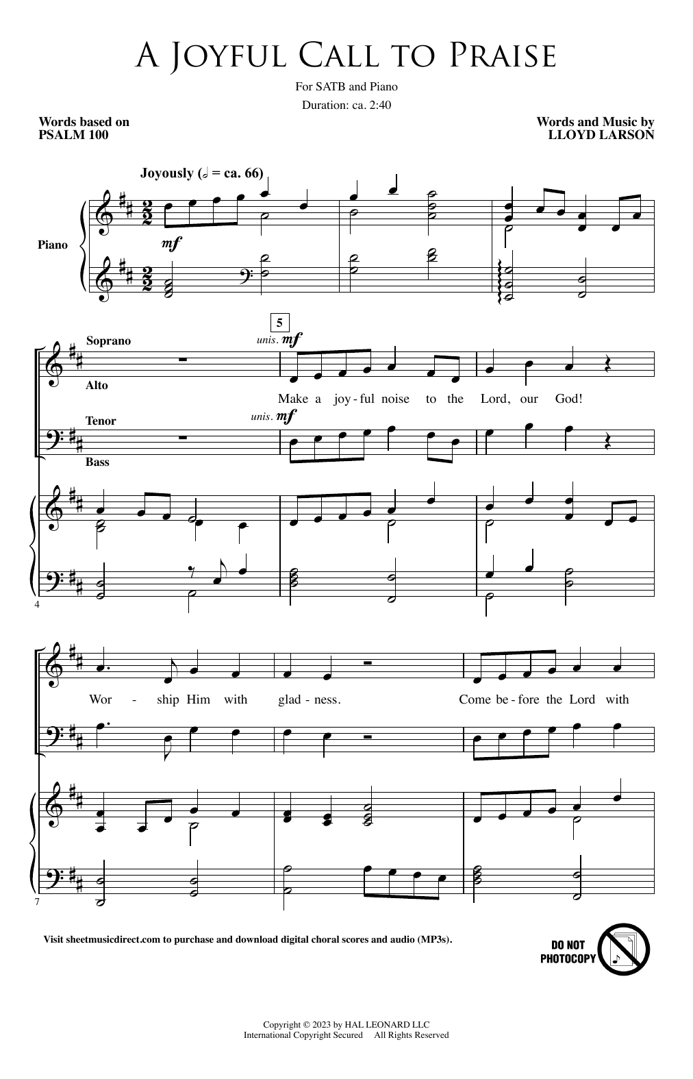 Lloyd Larson A Joyful Call To Praise sheet music, chords, lyrics - Printable PDF for SATB Choir