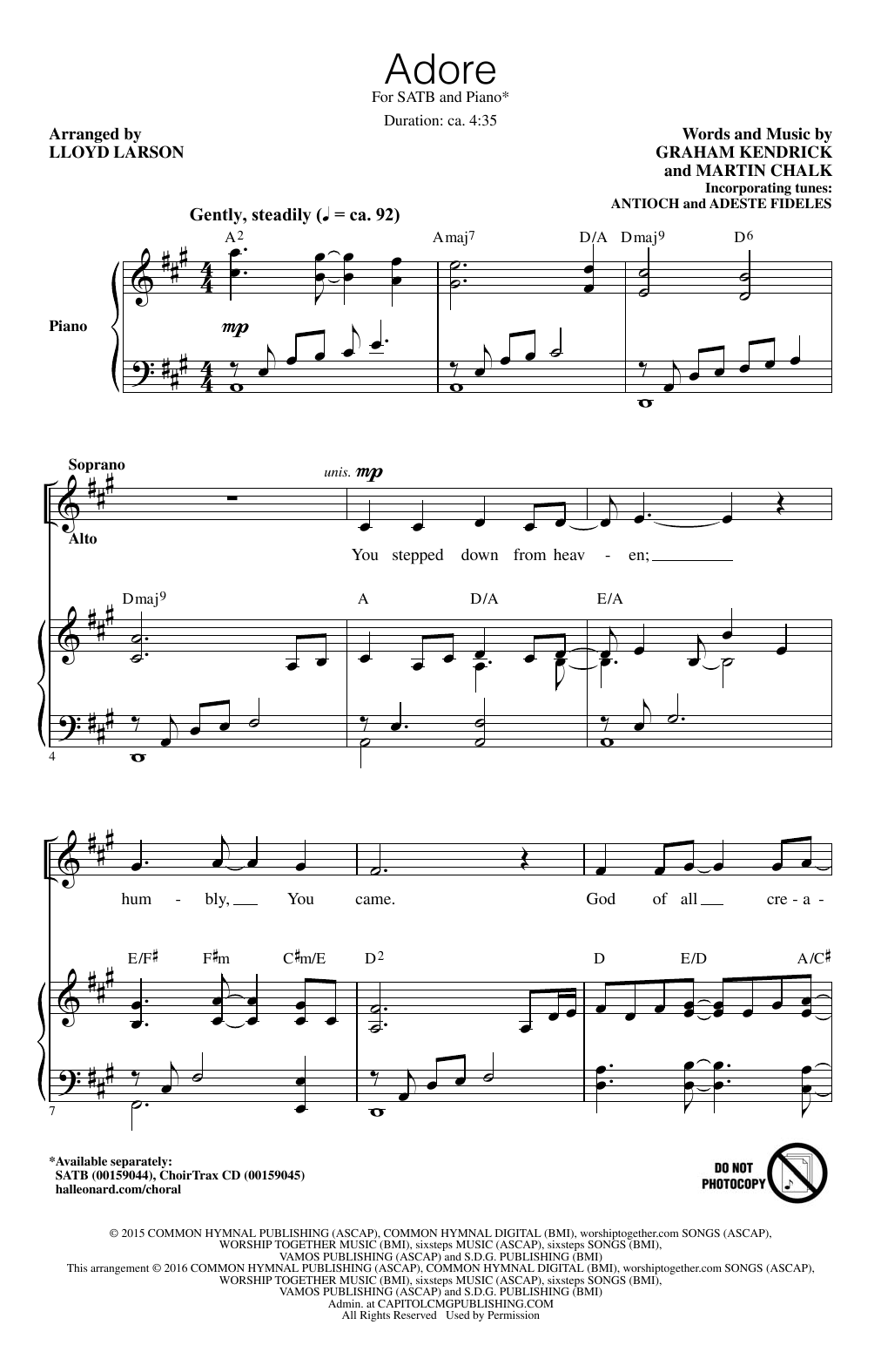 Lloyd Larson Adore sheet music, chords, lyrics - Printable PDF for SATB