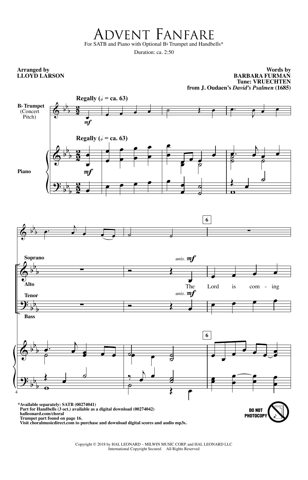 Lloyd Larson Advent Fanfare sheet music, chords, lyrics - Printable PDF for Choral