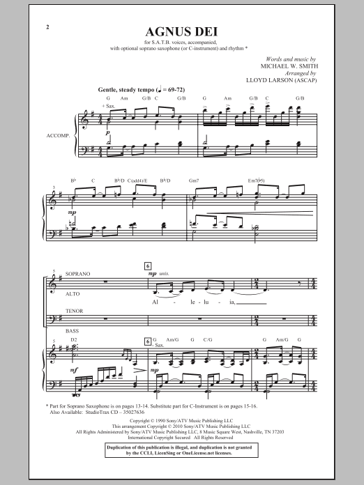 Lloyd Larson Agnus Dei sheet music, chords, lyrics - Printable PDF for SATB Choir